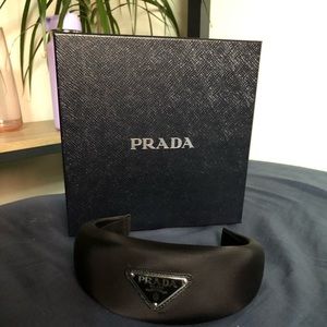 Prada Black Nylon Logo Puffy Headband